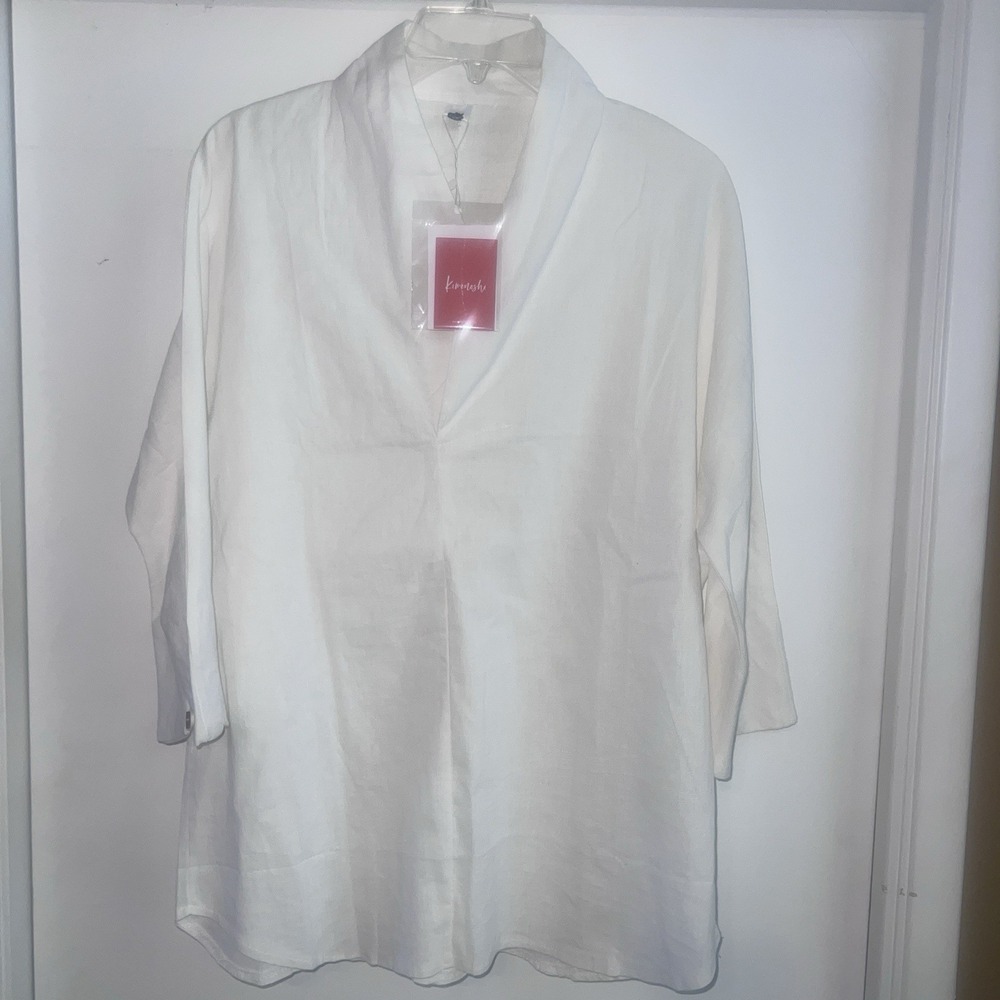 Kimonoshi Kimono Top Mens XL, No Button 3/4 Sleeve, Linen-like Feel, Flowy NWT